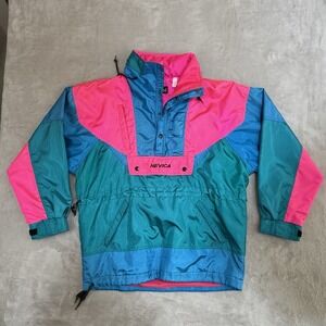 Vtg 80s Nevica Ski Jacket Mens S Parka Snow Color Block Survival Retro Neon Hood